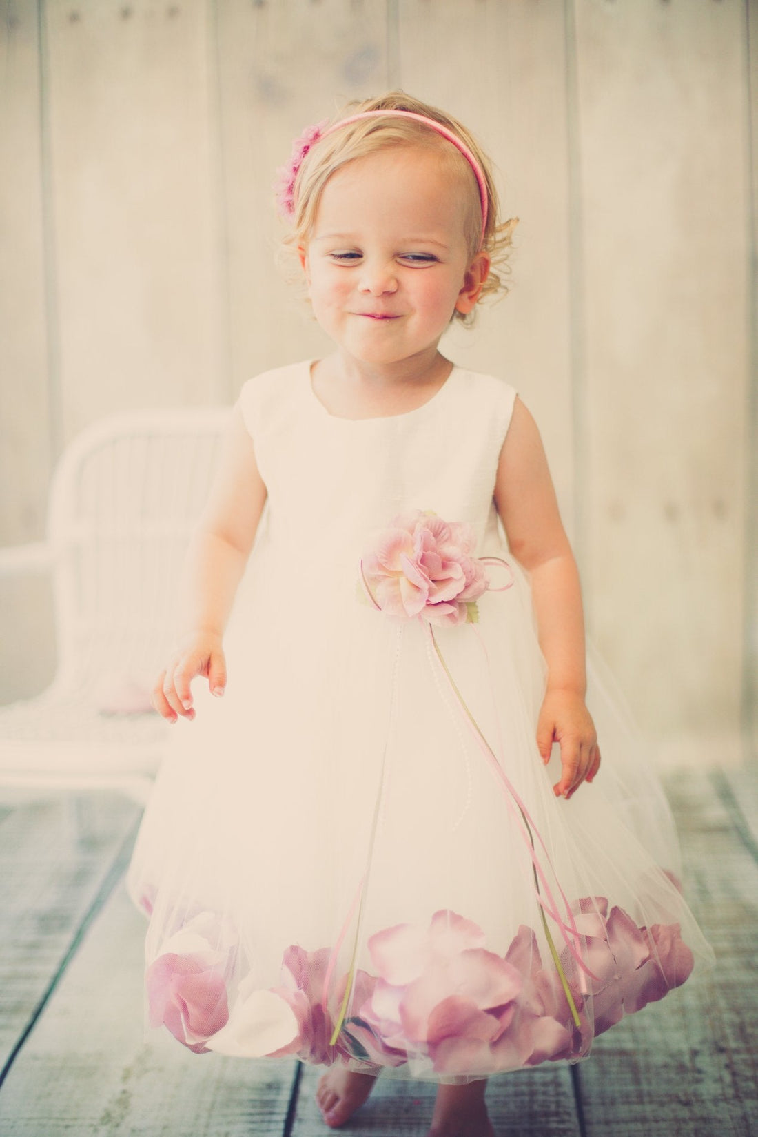 Ivory Satin Flower Petal Baby Dress M-12M / Ivory / Mint Ivory Satin Flower Petal Baby Dress M-12M / Ivory / Mint