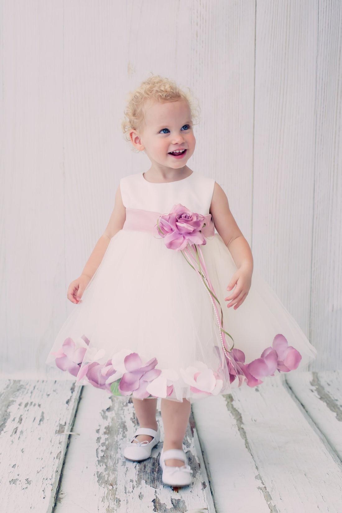 Baby Girl Ivory Satin Flower Petal with Organza Sash Party Dress- AS195B Kids Dream Purple / M-12M Baby Girl Ivory Satin Flower Petal with Organza Sash Party Dress- AS195B Kids Dream Purple / M-12M