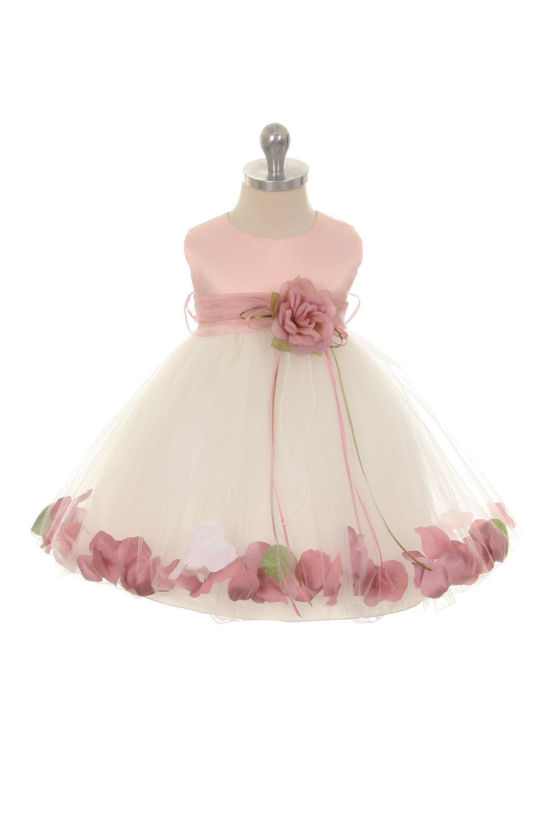 Baby White Satin Flower Petal with Organza Sash Flower Girl Dress- AS195B Kids Dream Royal blue / M-12M