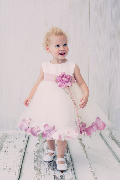 Baby White Satin Flower Petal with Organza Sash Flower Girl Dress- AS195B Kids Dream