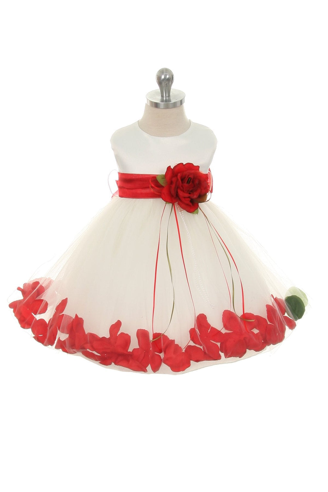 Baby White Satin Flower Petal with Organza Sash Flower Girl Dress- AS1 – Ariststyles