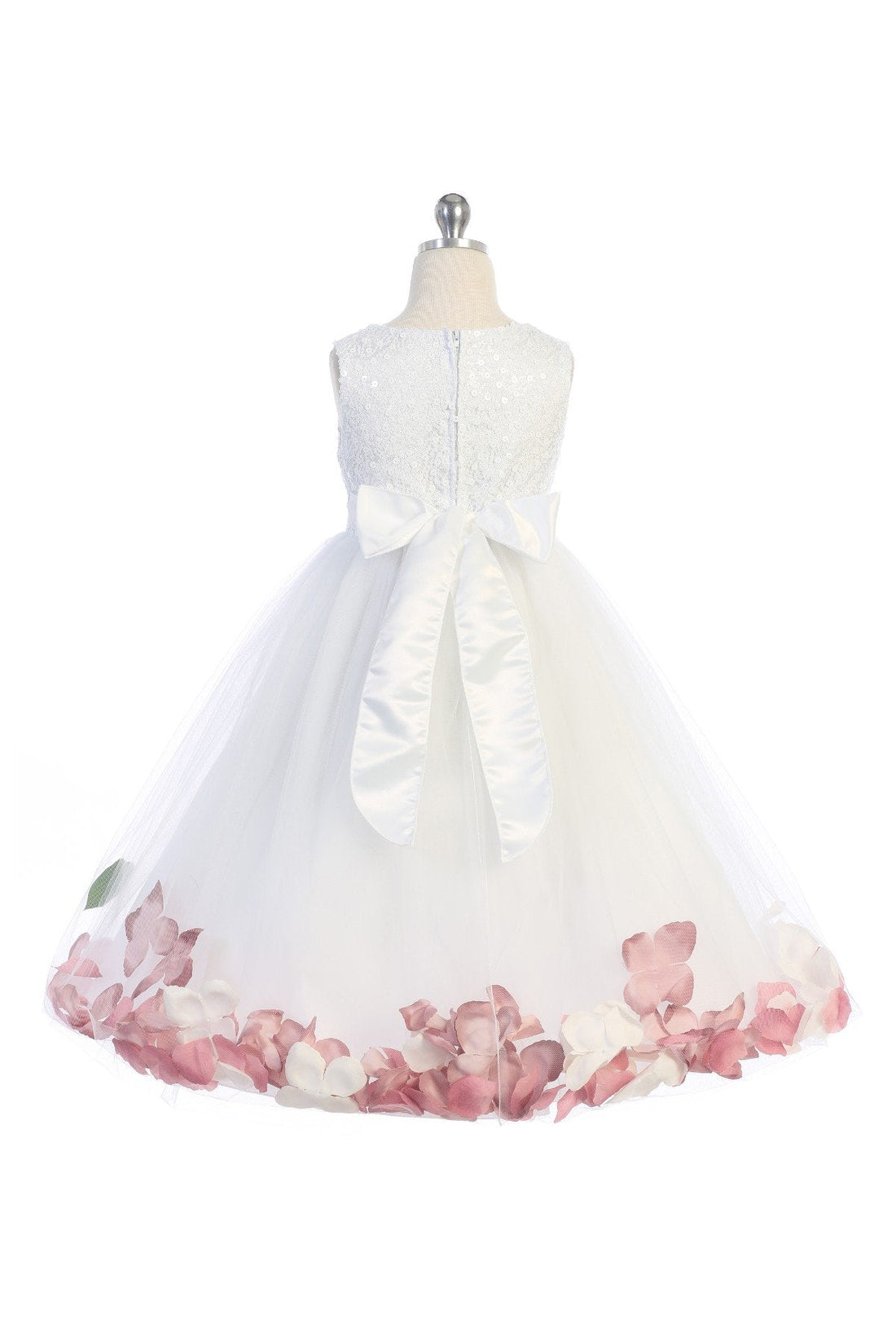 White Satin Flower Petal Girl Dress with Organza Sash (1 of 2) 6 / White / Lavender