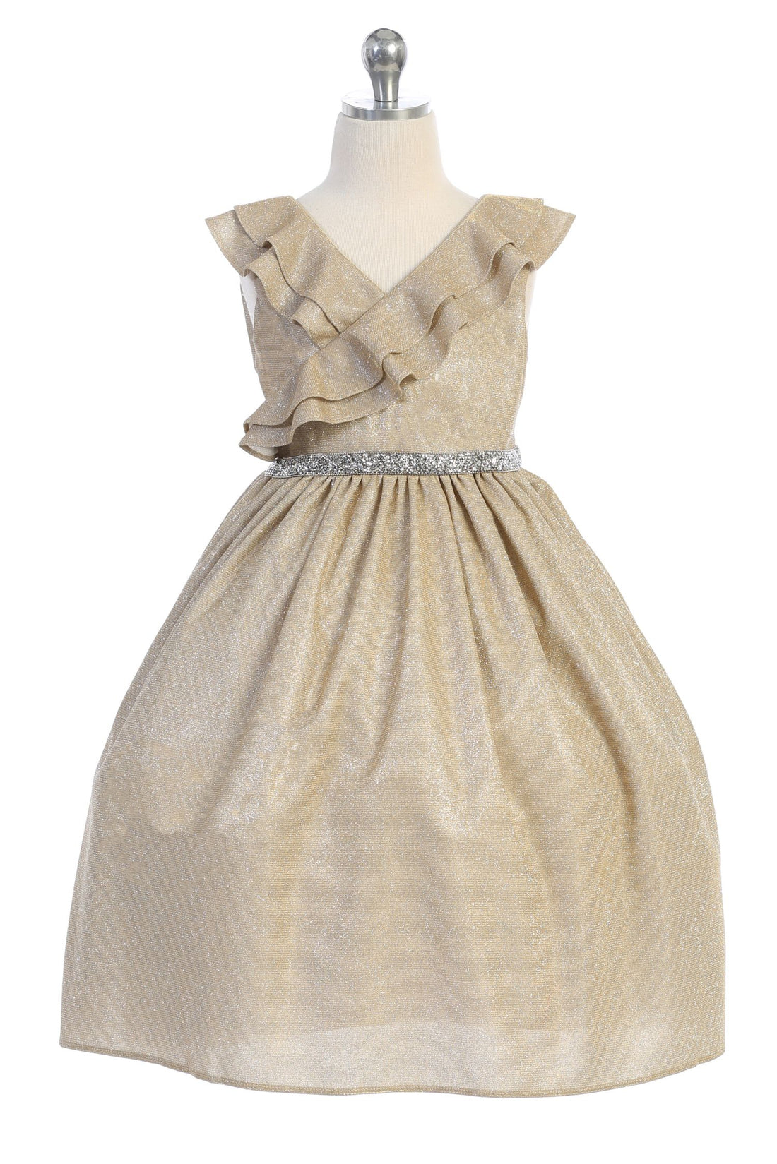 Girl Dress- Sparkly Ruffle Dress - As504 Kids Dream 4 / Champagne