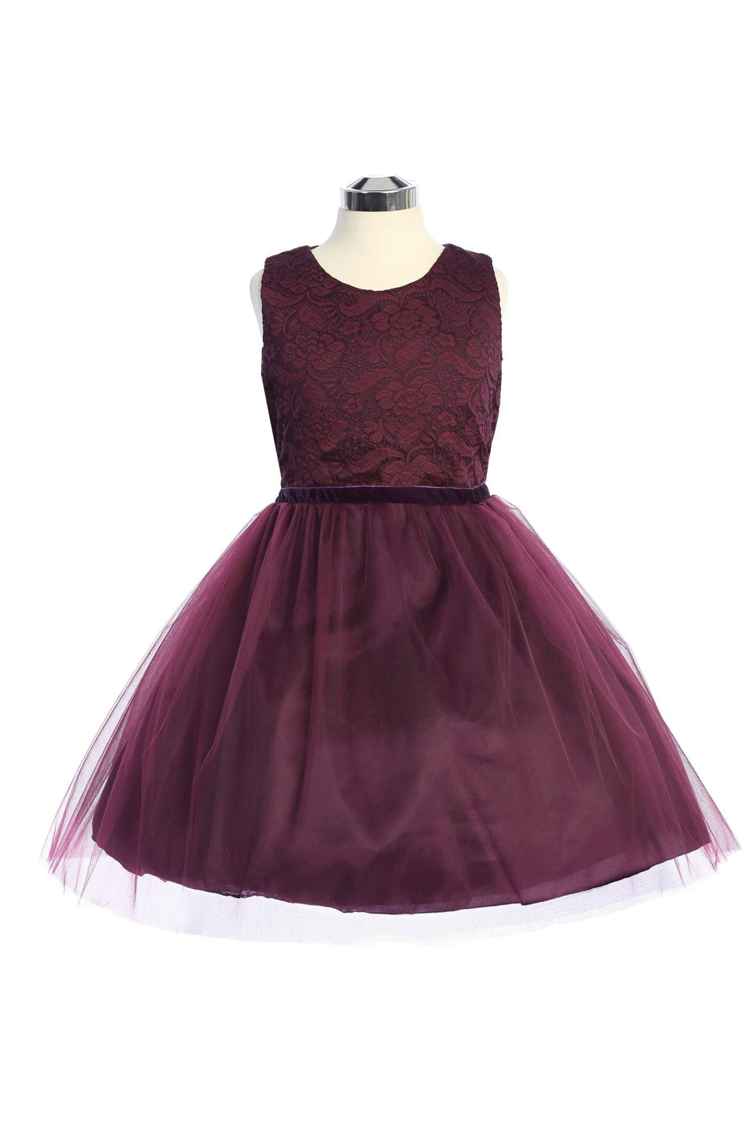 Stretch Lace Tulle Velvet Trim Girl Party Dress Plus Size by AS528+ Kids Dream - Girl Formal Dresses Eggplant / 16.5 Stretch Lace Tulle Velvet Trim Girl Party Dress Plus Size by AS528+ Kids Dream - Girl Formal Dresses Eggplant / 16.5