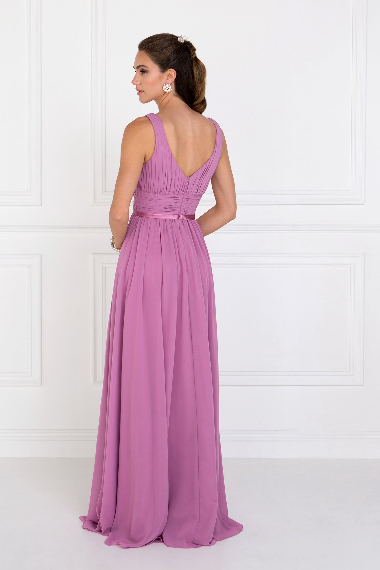 Elizabeth K - GL1525 - Chiffon V-Neck A-Line Dress