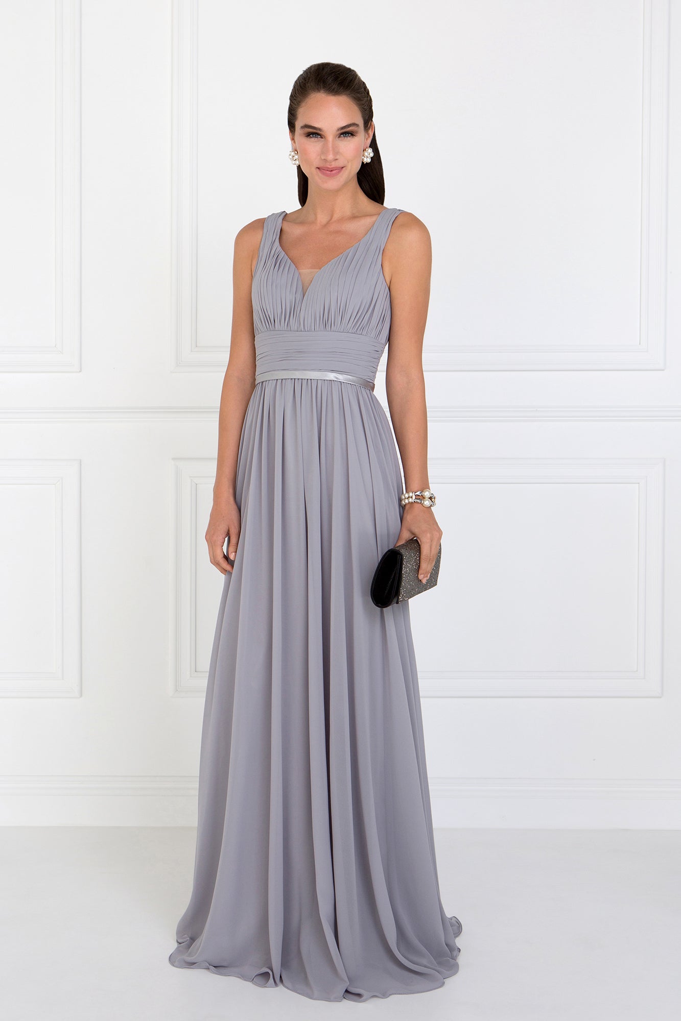 Elizabeth K - GL1525 - Chiffon V-Neck A-Line Dress