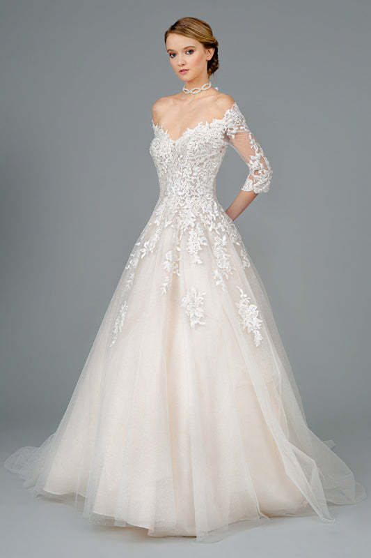 GL1803 GLS by Gloria - Embroidered Glitter V-Neck Wedding Gown