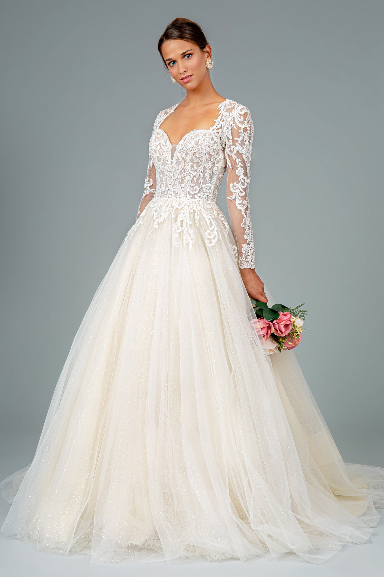 GLS by Gloria -GL1804 Embroidered Long Sleeve Bridal A-Line Gown