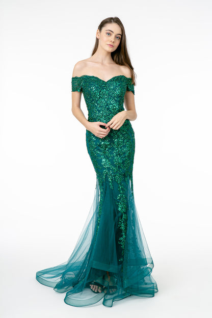 Off the Shoulder Mermaid Gown with Cut Out Back by Gloria GL1823 GLS -Special Occasion/Curves