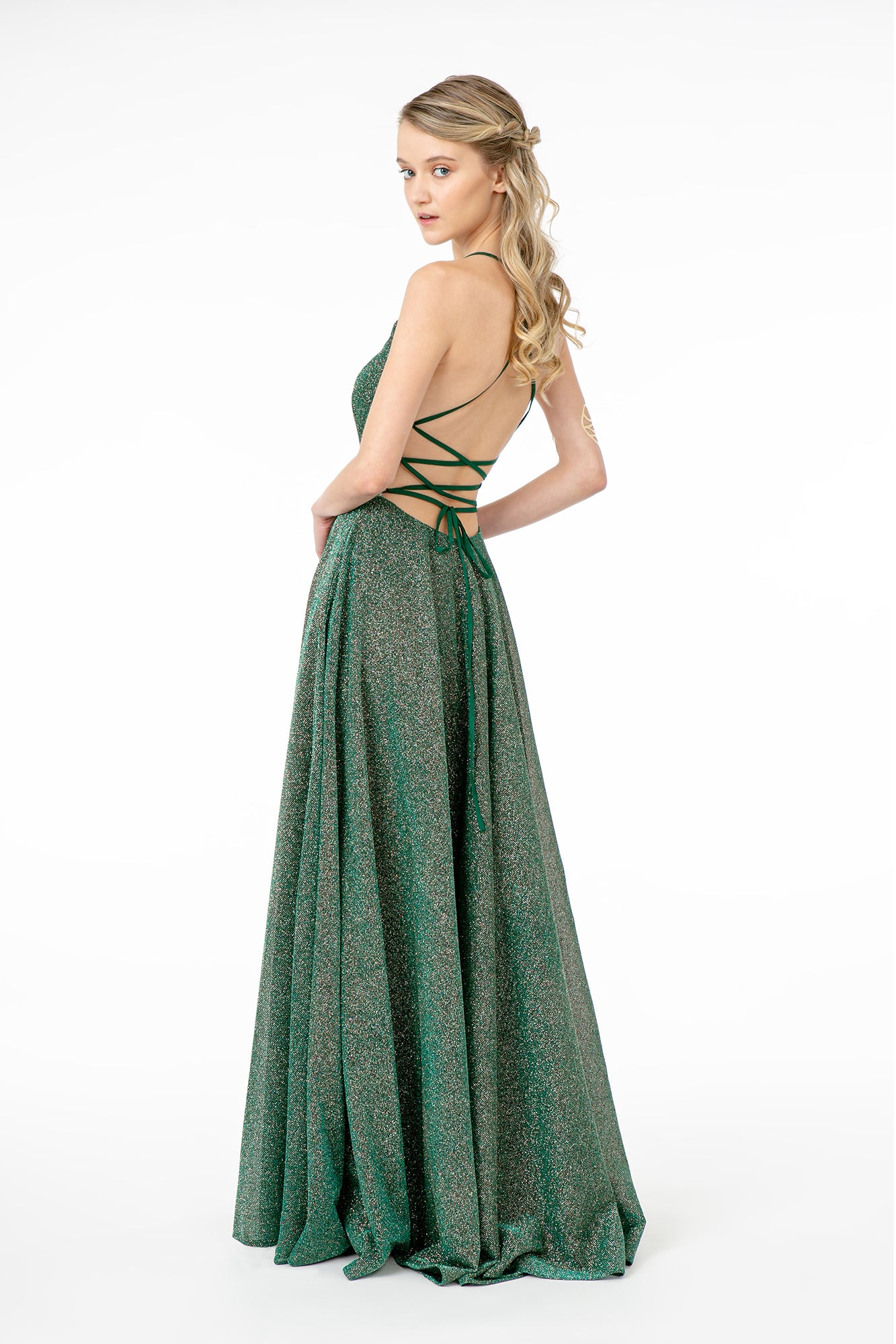 Elizabeth K - GL1828 - Illusion V-Neck A-Line Dress