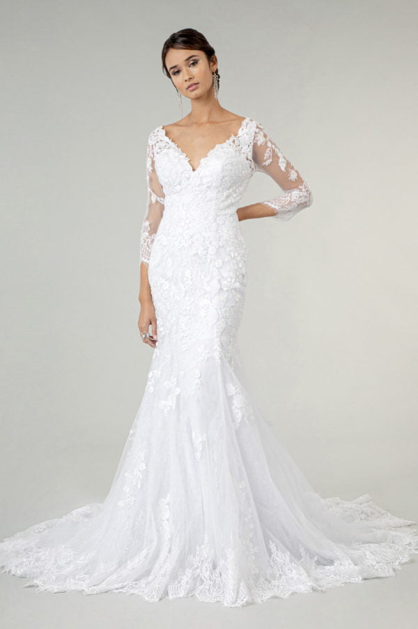 GL1932 GLS by Gloria - V-Neck Floral Embroidery Mermaid Bridal Gown ...