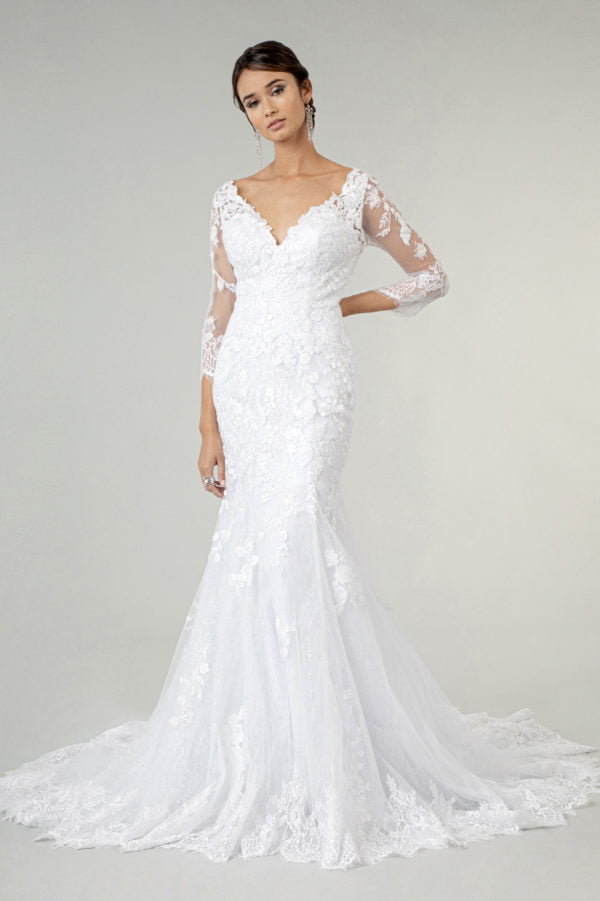 GL1932 GLS by Gloria -  V-Neck Floral Embroidery Mermaid Bridal Gown