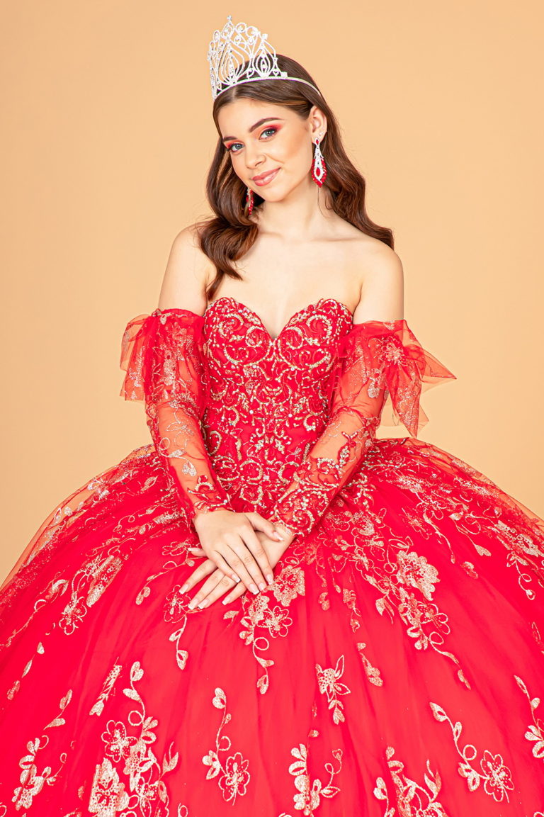Glitter Print Strapless Ball Gown by Elizabeth KGL1944 - 3XL / Red