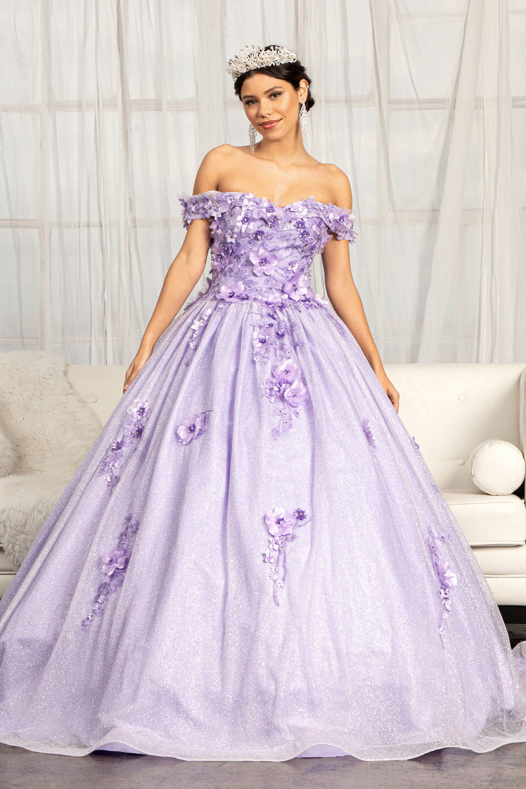 Elizabeth K - GL1971 - Floral Applique Jewel Embellished Ballgown Quinceanera Dress