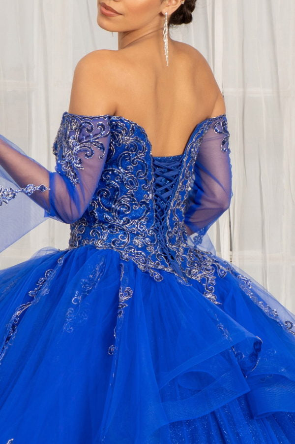 Elizabeth K - GL1976 - Sweetheart Neck Cut-Away Shoulder Quinceanera Dress XL / Royal Blue Elizabeth K - GL1976 - Sweetheart Neck Cut-Away Shoulder Quinceanera Dress XL / Royal Blue