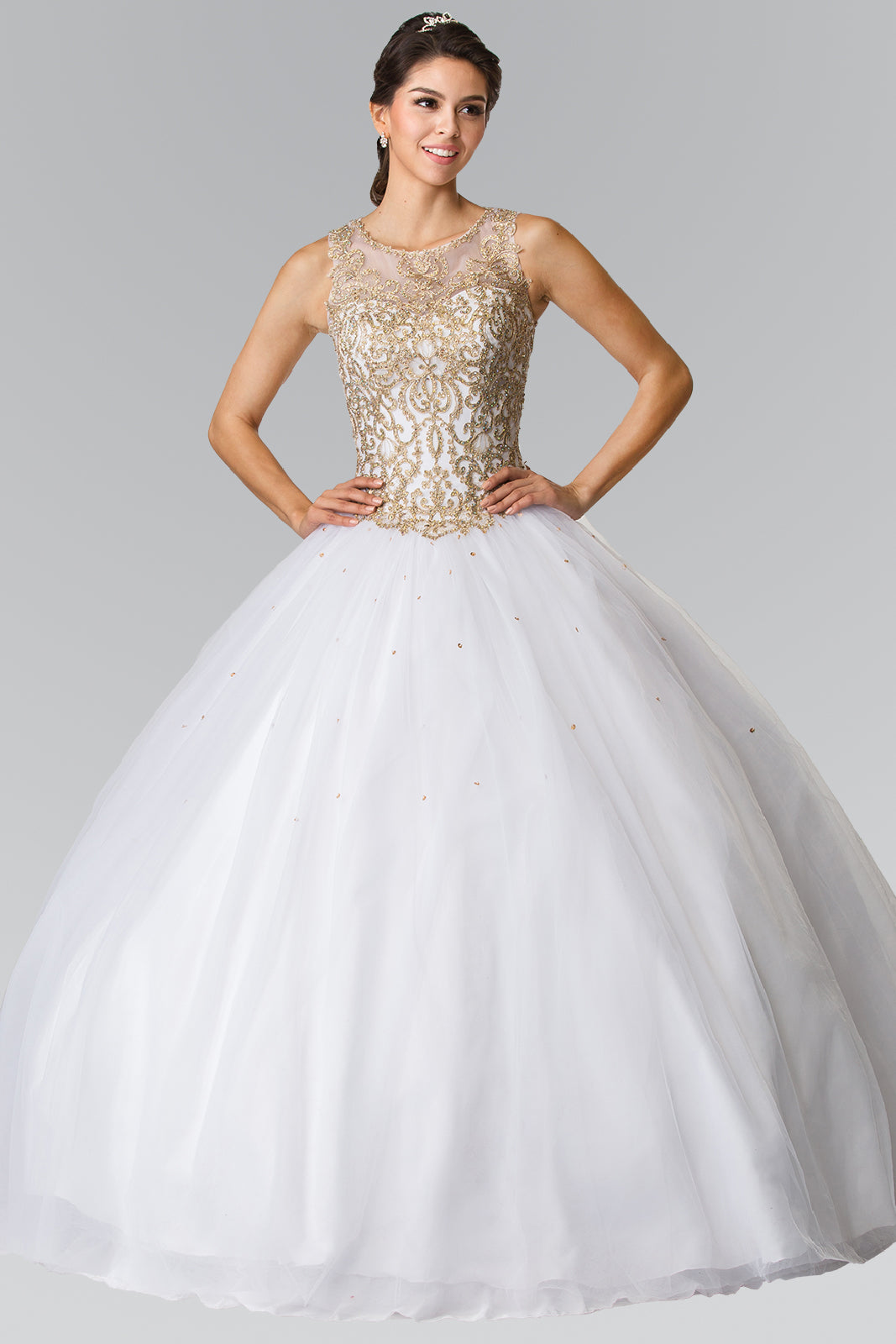 Elizabeth K - GL2207 - Illusion Sleeveless Quinceanera Dress