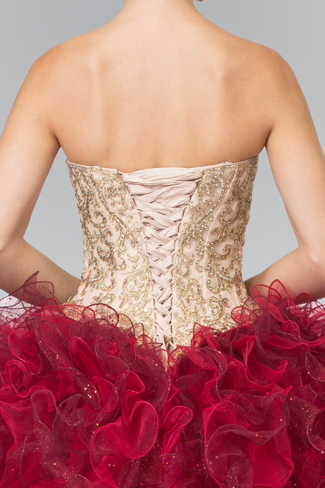 Ruffled Ballgown Dress by Elizabeth KGL2211 - Burgundy / M Ruffled Ballgown Dress by Elizabeth KGL2211 - Burgundy / M