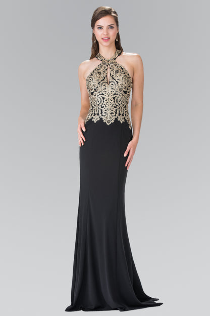 Elizabeth K - GL2231 - Embroidered Halter Neck Mermaid Dress