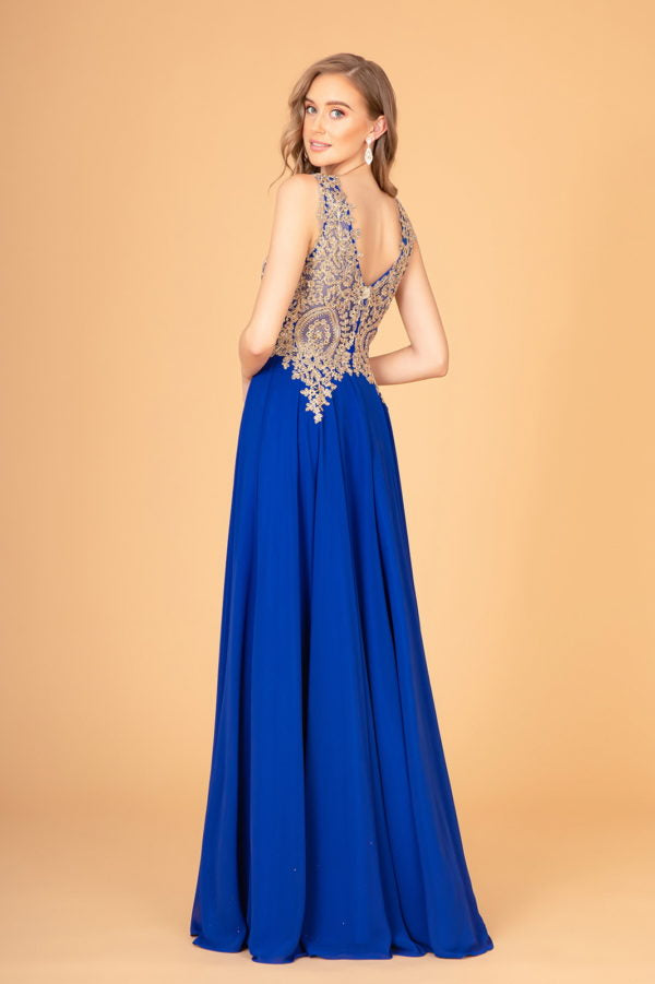 Embroidered Chiffon V-Neck Dress by Elizabeth K - GL2311 -Special Occasion/Curves