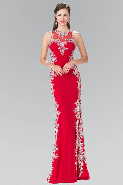 Elizabeth K - GL2320 - Embroidered Jersey High Neck Mermaid Dress