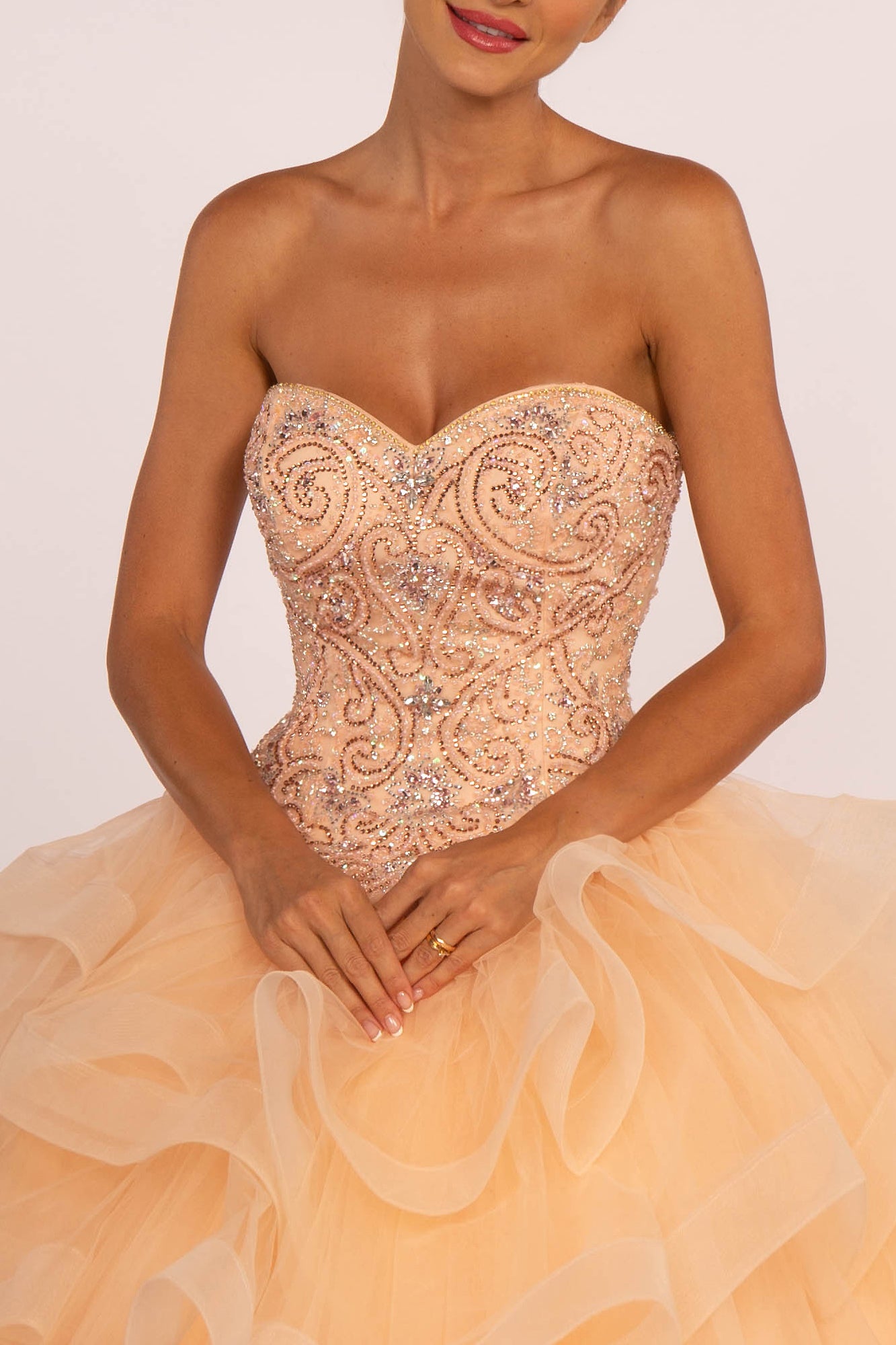 peach and gold quinceanera dresses Pastel Peach Quinceanera Dress 1705 Peach / XSmall main image 0