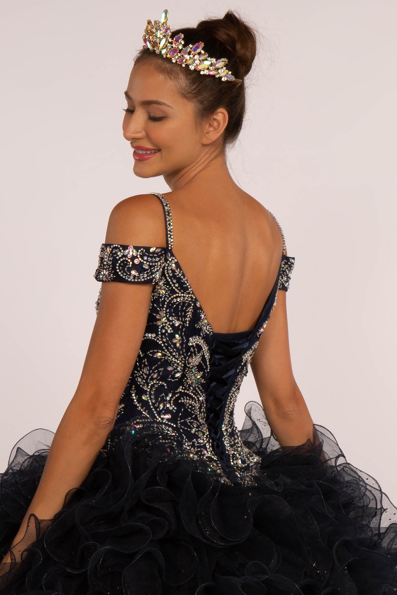 Elizabeth K - GL2516 - Embellished Cut-Away Shoulder Quinceanera Dress