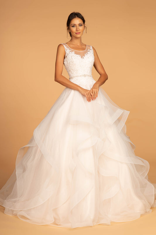 GL2599 GLS by Gloria - Illusion V-Neck Layered Tulle Bridal Gown