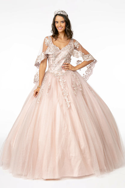 Elizabeth K - GL2800 - Mesh V-Neck Glitter Quinceanera Dress