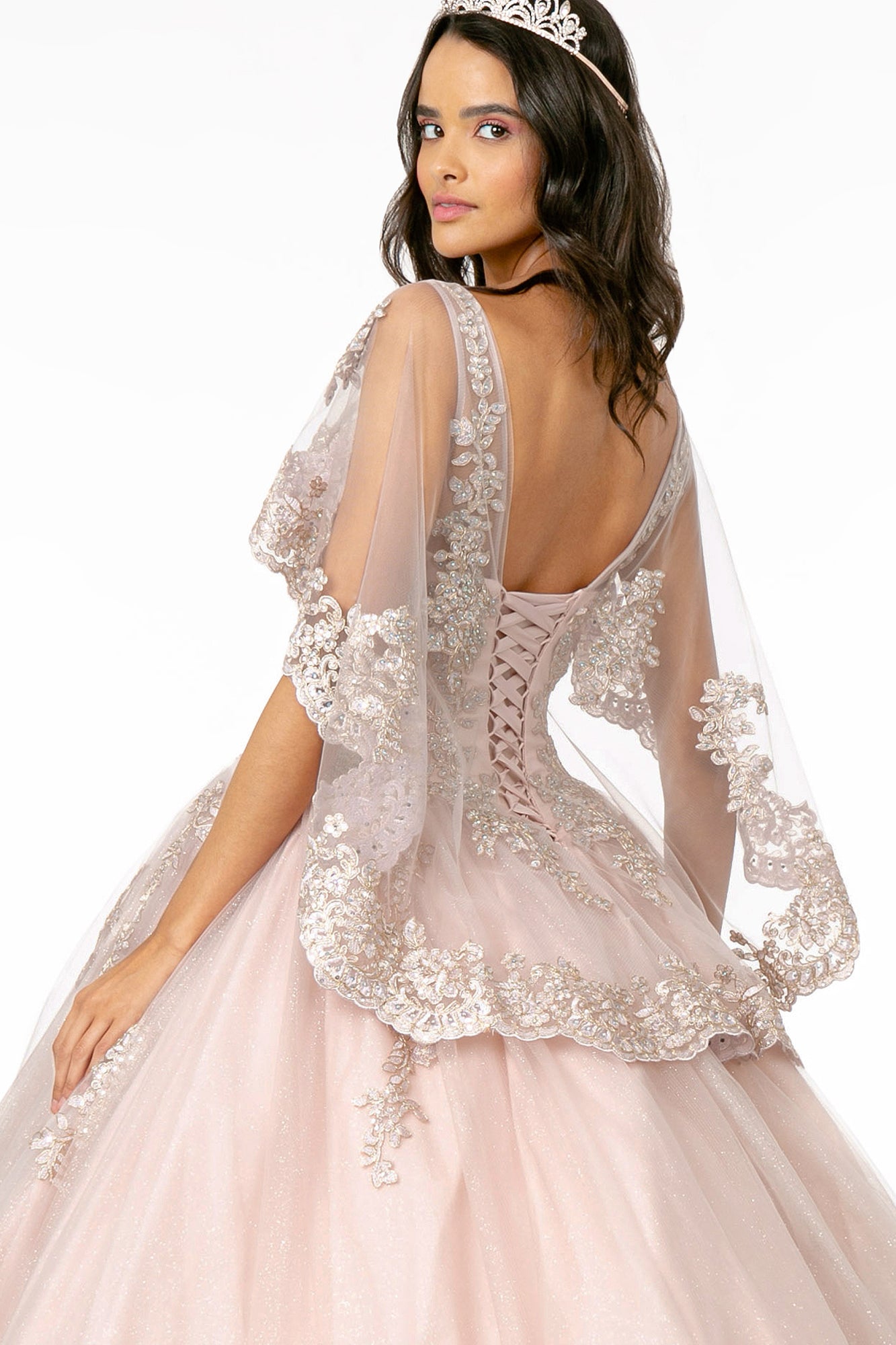Elizabeth K - GL2800 - Mesh V-Neck Glitter Quinceanera Dress