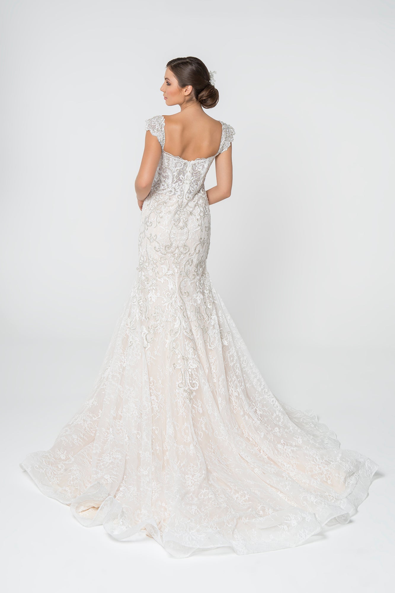 jeweled mermaid wedding dress Luxurious Long Sleevess Beading Appliques Rhinestones Mermaid Wedding Dress with Sweep Train