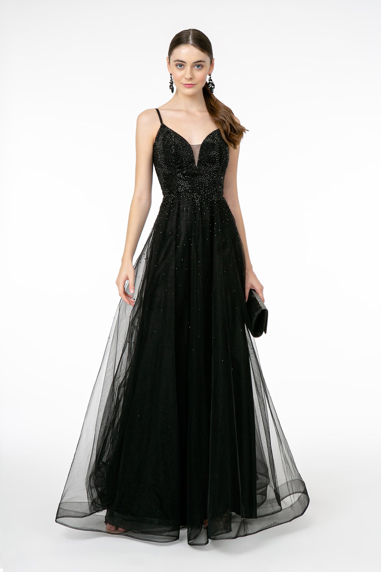 Embellished Illusion Deep V-Neck Dress - GL2891 Elizabeth K
