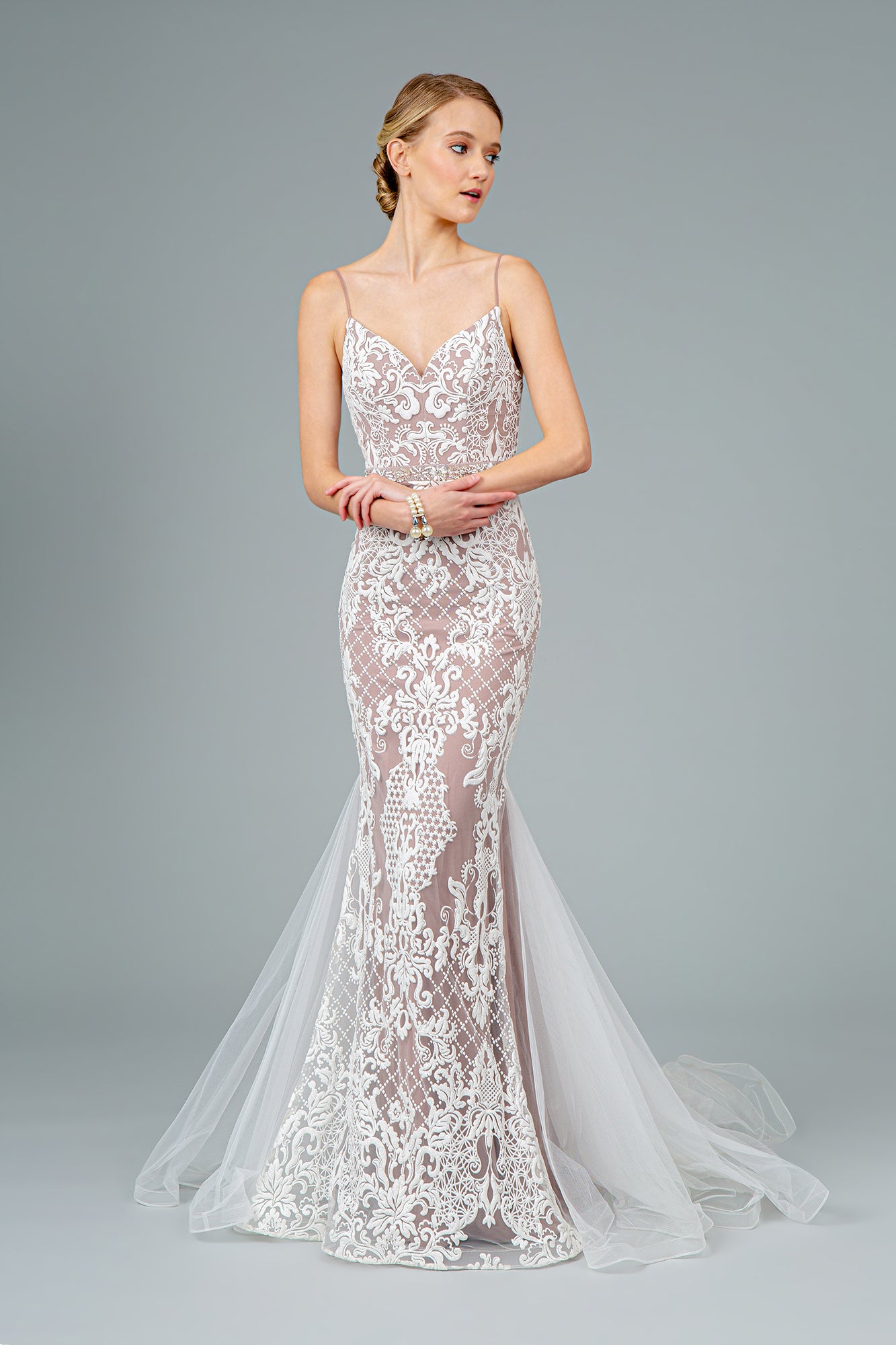 GL2934 GLS by Gloria - Spaghetti Strap V-Neck Mermaid Bridal Gown