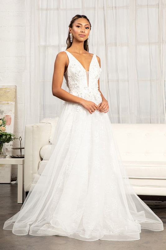 GL3012 GLS by Gloria - Flower Embroidered Mesh A-line Bridal Gown