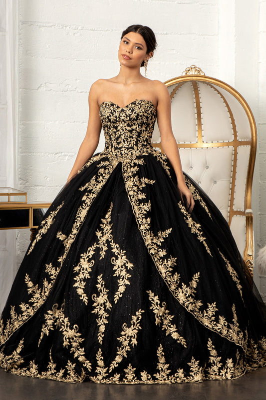 Elizabeth K - GL3016 - Embellished Strapless Sweetheart Neck Quinceanera Dress with mesh cape