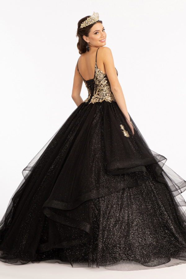 black mesh embellished dress Elizabeth K GL3021 Prom Dress - Black