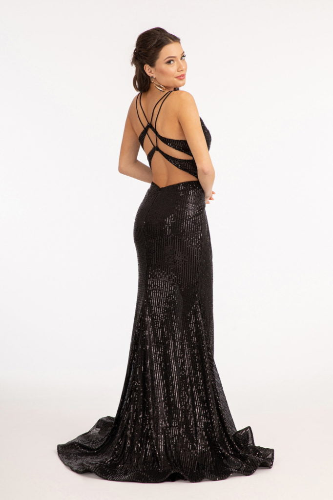 fitted lace wedding dress Elizabeth K GL3050 Metallic Sequin Gown