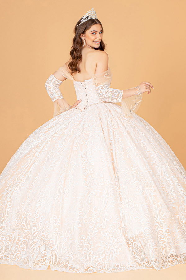 long sleeve white quinceanera dresses House of Wu 56424 Bateau Neck Long Sleeve Quinceanera Dress