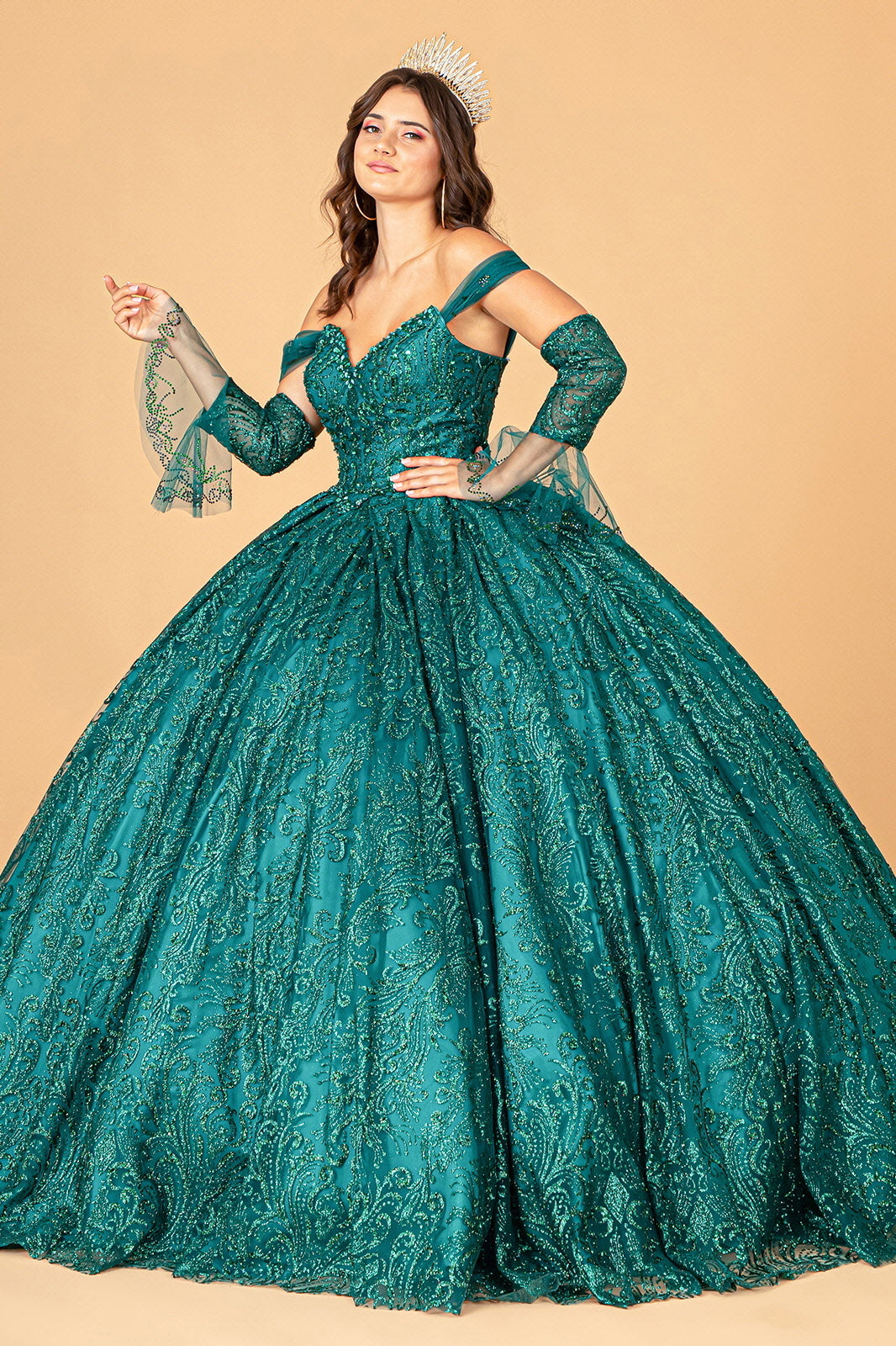 long sleeve quinceanera dress Long Sleeve Quinceanera Dress by House of Wu 26082 16 / Montego Blue