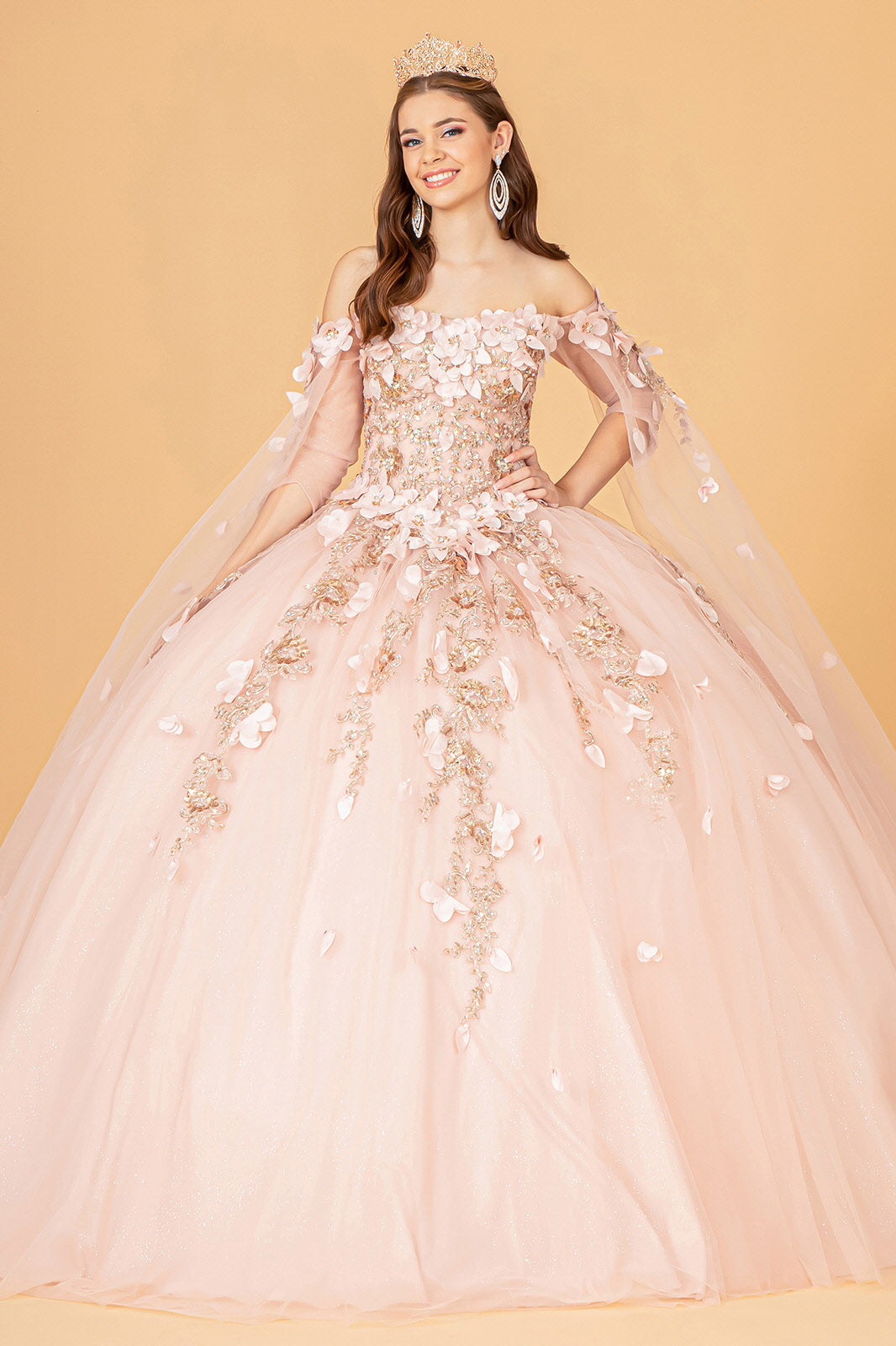 Off Shoulder Mesh Quinceanera Gown w/ Shoulder Side Mesh Drapes by Eli –  Ariststyles