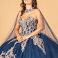 Strapless Embellished Glitter Jewel Quinceanera Dress  with Long Mesh Cape by Elizabeth K - GL3078