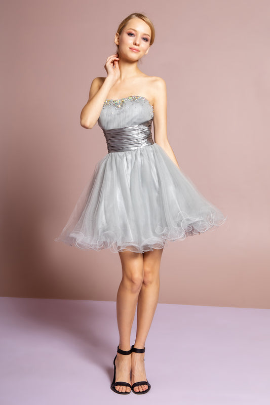 Elizabeth K - GS1052 - Sweetheart Beaded Tulle Cocktail Dress - Short