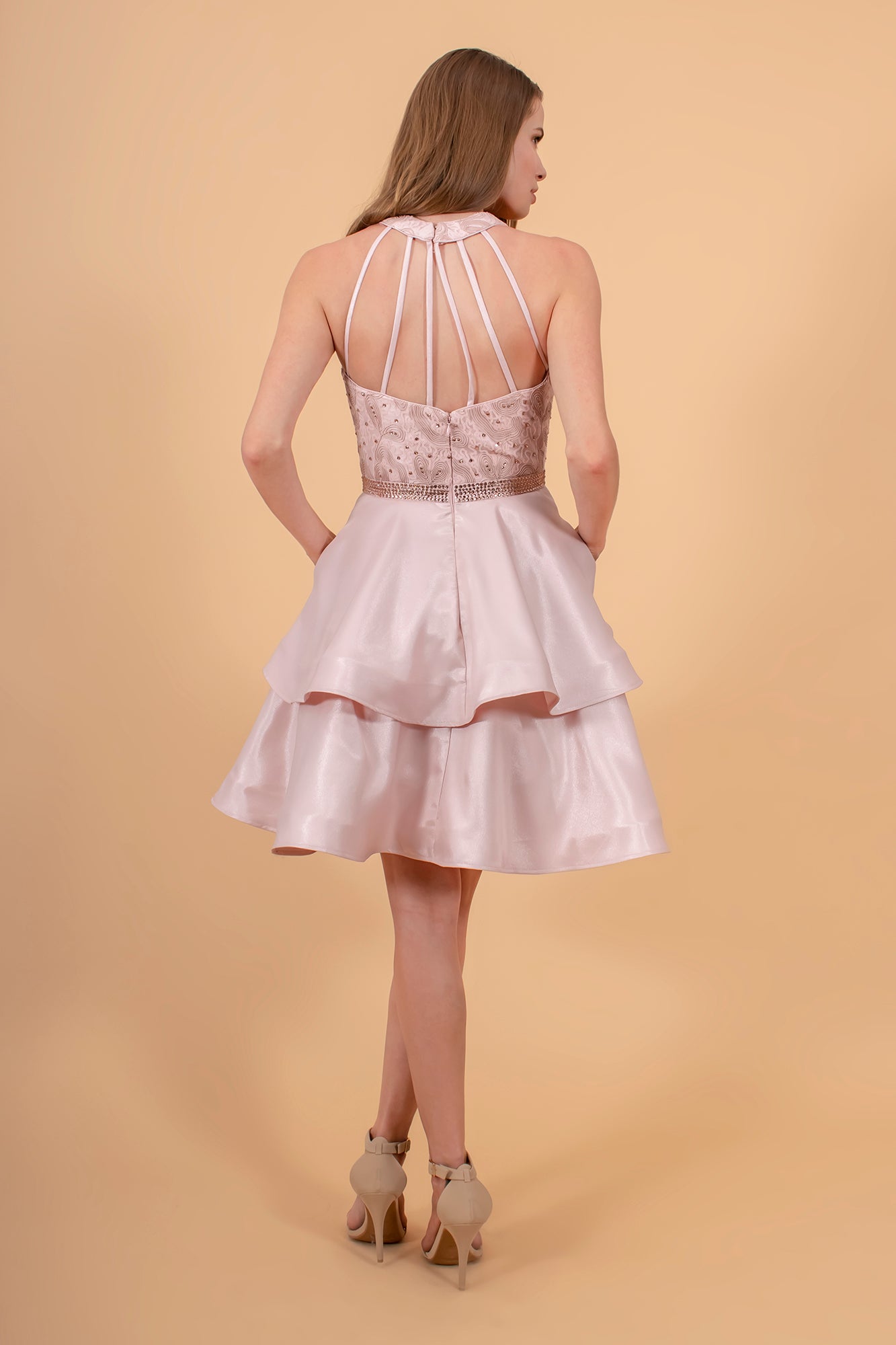 Elizabeth K - GS1603 - Sequin and Rhinestone Bodice Satin Cocktail Dress - Short