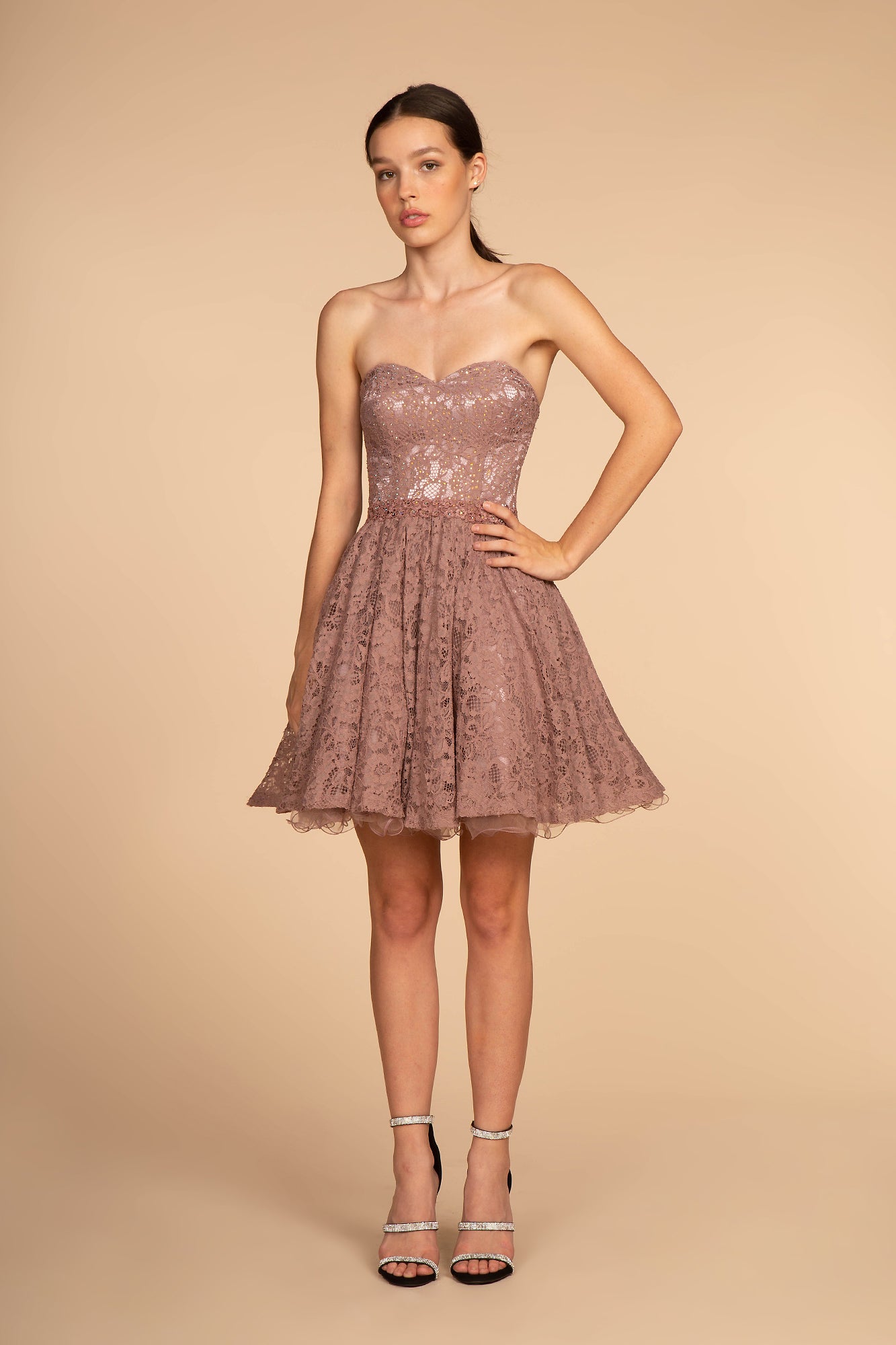 Elizabeth K - GS1611 - Strapless Sweetheart Lace Cocktail Dress - Short