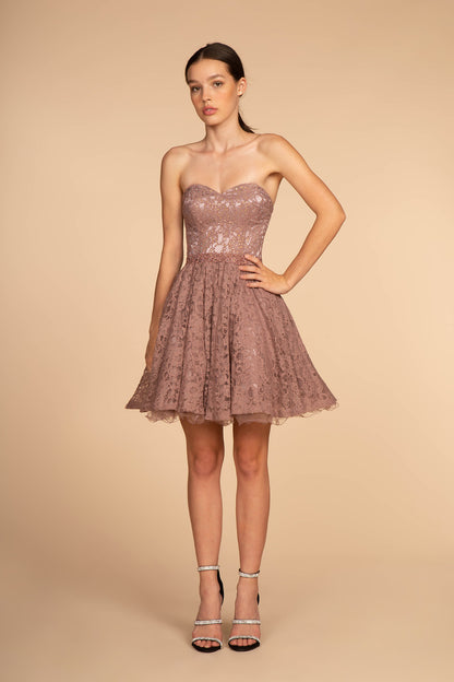 Elizabeth K - GS1611 - Strapless Sweetheart Lace Cocktail Dress - Short