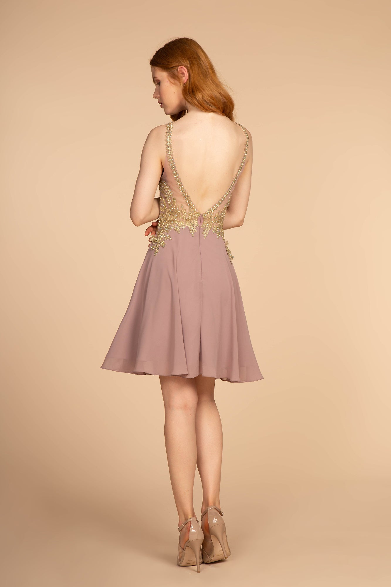 Elizabeth K - GS1615 - Embroidered Bodice Chiffon Cocktail Dress - Short