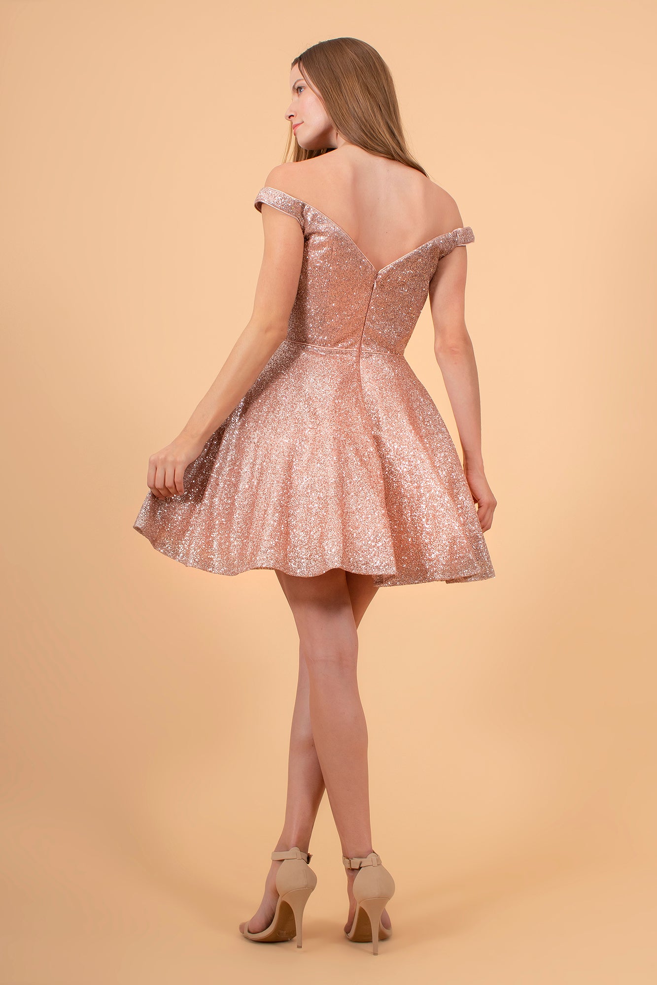 Elizabeth K - GS1626 - Off-the-Shoulder Glitter Mesh Cocktail Dress - Short