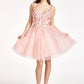 Elizabeth K - GS1999 - 3D Floral Applique Glitter V-Neck Cocktail Dress  - Short