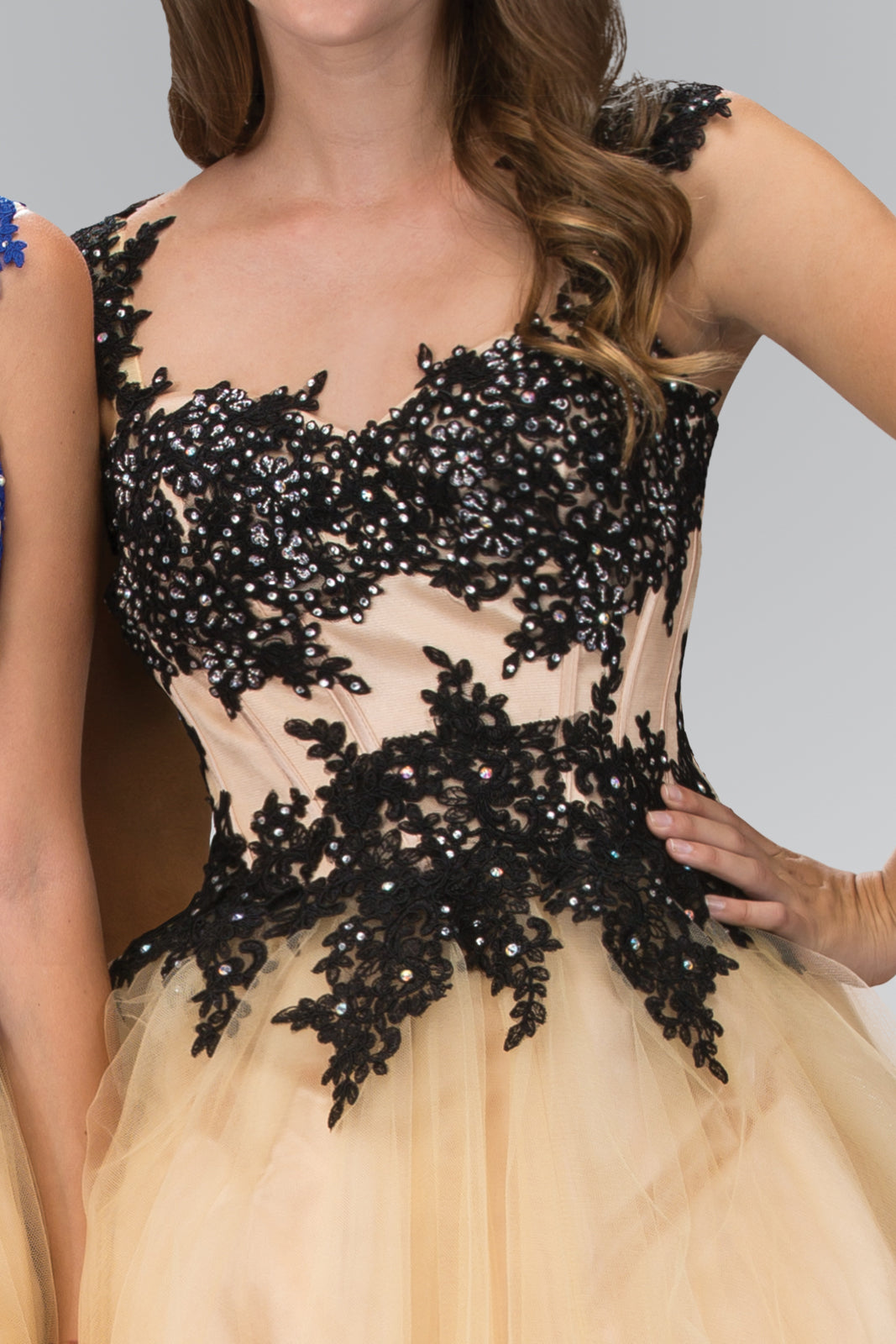 chinese dress ladies Sweetheart Neck Black Prom Dress with Gold Lace, Black Gold Lace Forma –  jbydress main image 0