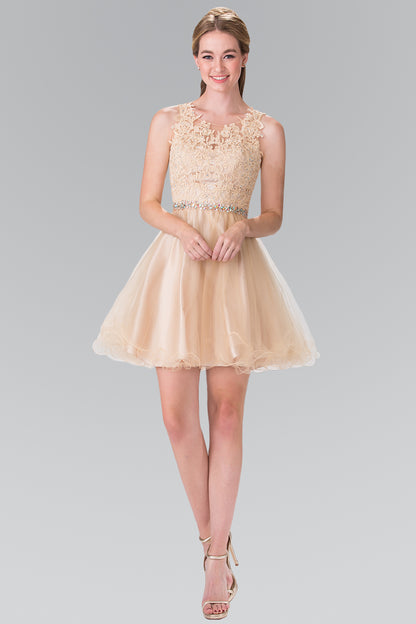 Elizabeth K - GS2375 - Lace Illusion A-line Cocktail Dress - Short