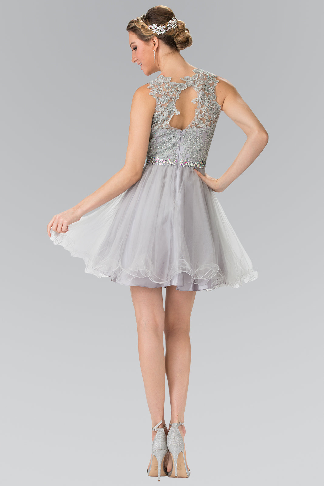Elizabeth K - GS2375 - Lace Illusion A-line Cocktail Dress - Short